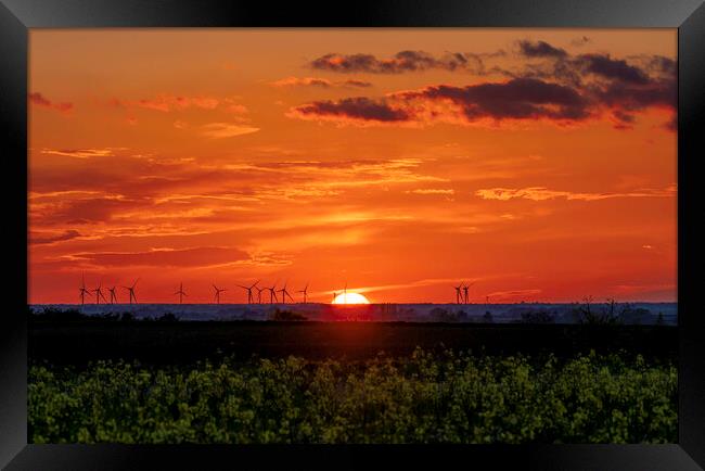 Sunset behind Tick Fen Windfarm, 5th May 2021 Framed Print by Andrew Sharpe