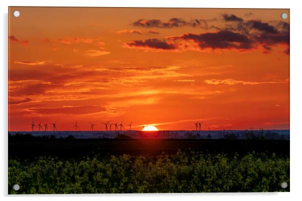 Sunset behind Tick Fen Windfarm, 5th May 2021 Acrylic by Andrew Sharpe