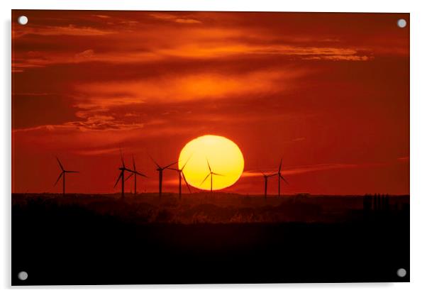 Sunset behind Tick Fen Windfarm, 5th May 2021 Acrylic by Andrew Sharpe