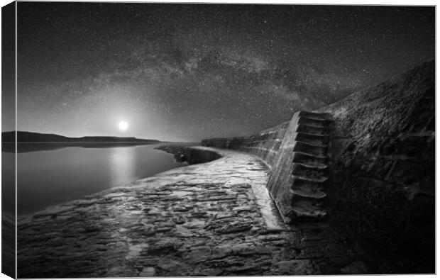 The Cobb and The Milky Way B&W Canvas Print by David Neighbour