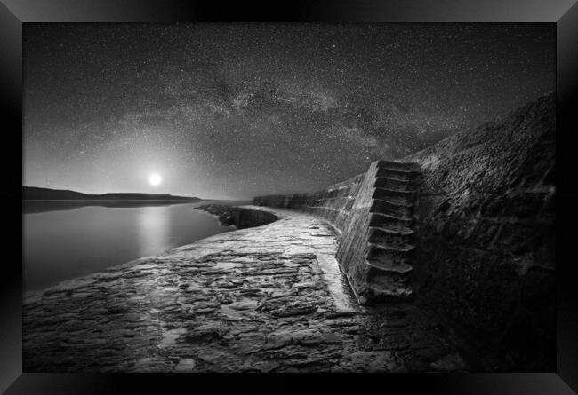 The Cobb and The Milky Way B&W Framed Print by David Neighbour