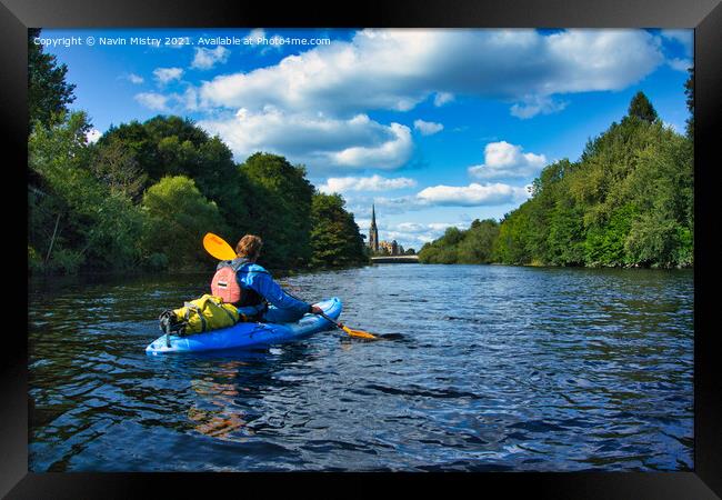 Kayaker on the River, Perth, Scotland Framed Print by Navin Mistry