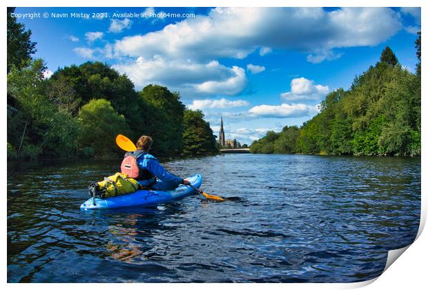 Kayaker on the River, Perth, Scotland Print by Navin Mistry