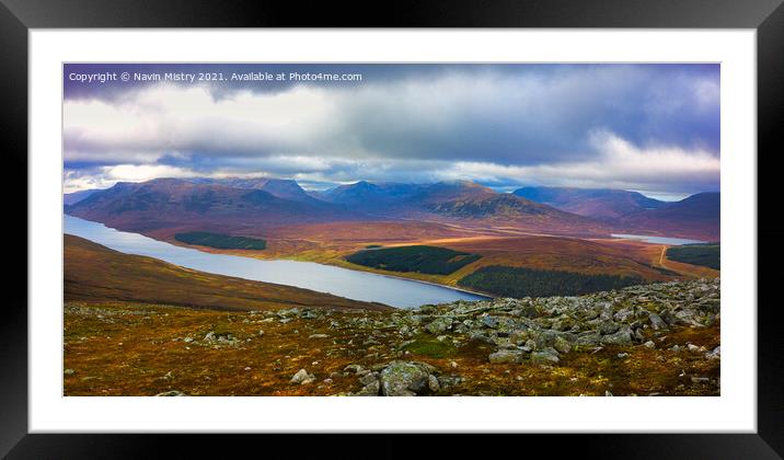 A panoramic view of Loch Ericht  Framed Mounted Print by Navin Mistry
