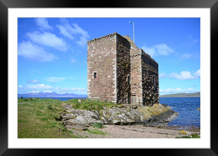 Portencross Castle and Arran`s snow topped mountai Framed Mounted Print by Allan Durward Photography