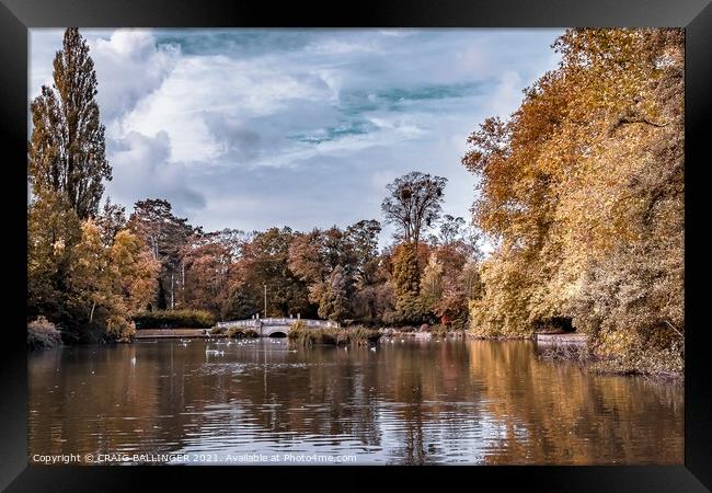 Autumn view of Pittville Lake, Cheltenham Framed Print by Craig Ballinger