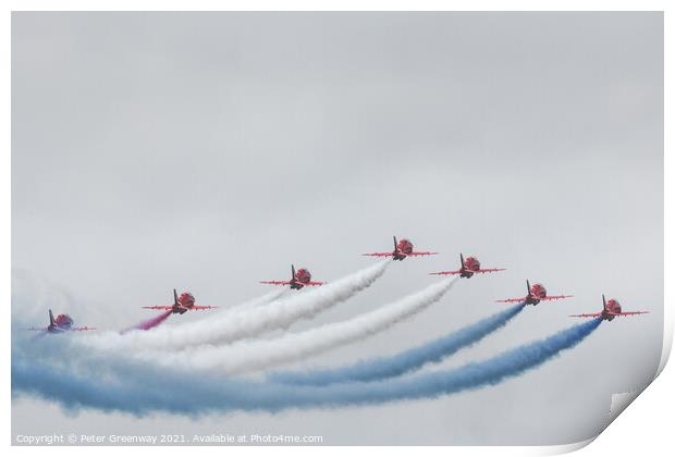 The 'Red Arrows' At Farnborough International Airshow Print by Peter Greenway