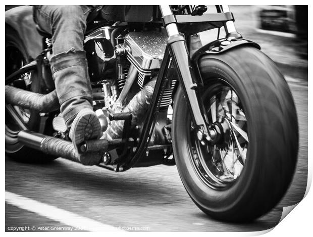 Hells Angel Riding A Harley Davidson Motorcycle Print by Peter Greenway