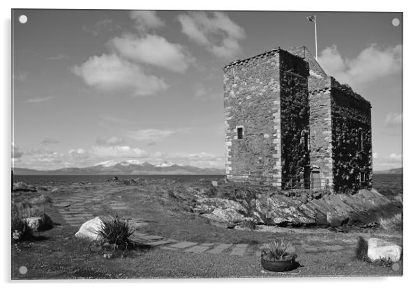 Portencross Castle mono Acrylic by Allan Durward Photography