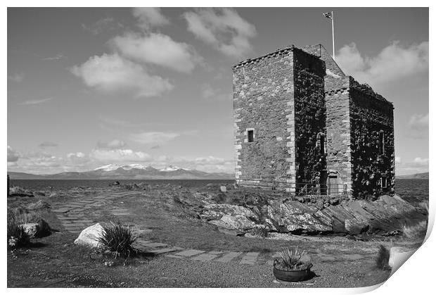 Portencross Castle mono Print by Allan Durward Photography