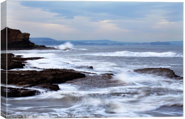 View across the Waves to Scarborough from Filey Br Canvas Print by Mark Sunderland