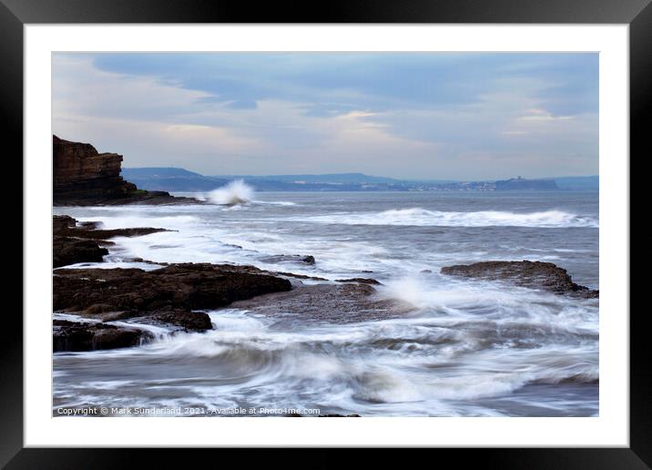View across the Waves to Scarborough from Filey Br Framed Mounted Print by Mark Sunderland