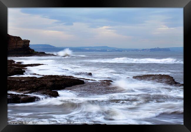 View across the Waves to Scarborough from Filey Br Framed Print by Mark Sunderland