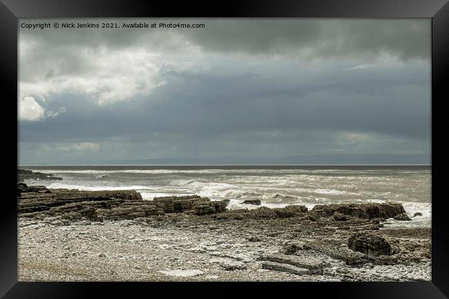 Windy day on the Beach Porthcawl South Wales Framed Print by Nick Jenkins