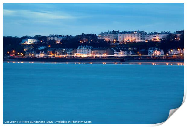 Filey Seafront Illuminations at Dusk Print by Mark Sunderland