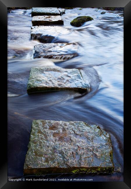 Stepping Stones over Kex Beck near Beamsley Framed Print by Mark Sunderland