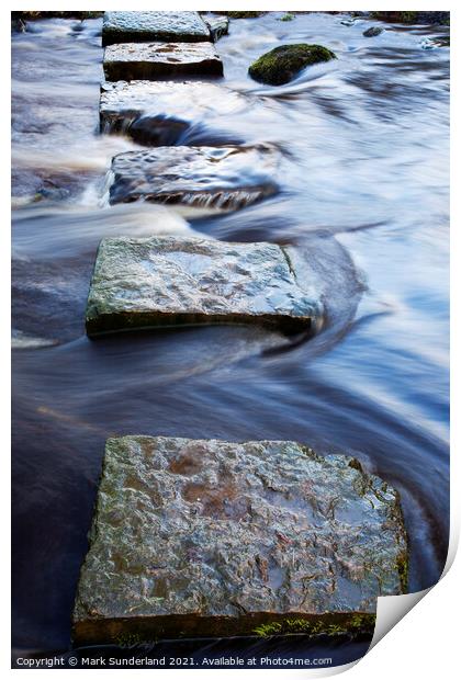 Stepping Stones over Kex Beck near Beamsley Print by Mark Sunderland