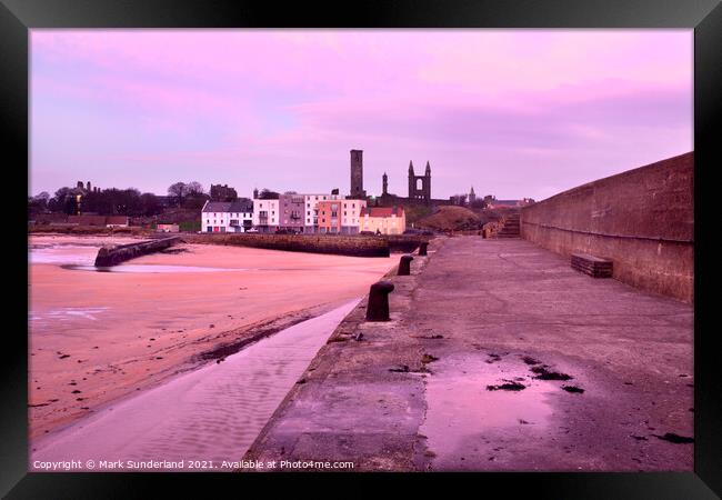 St Andrews Harbour and Cathedral at Dawn Framed Print by Mark Sunderland