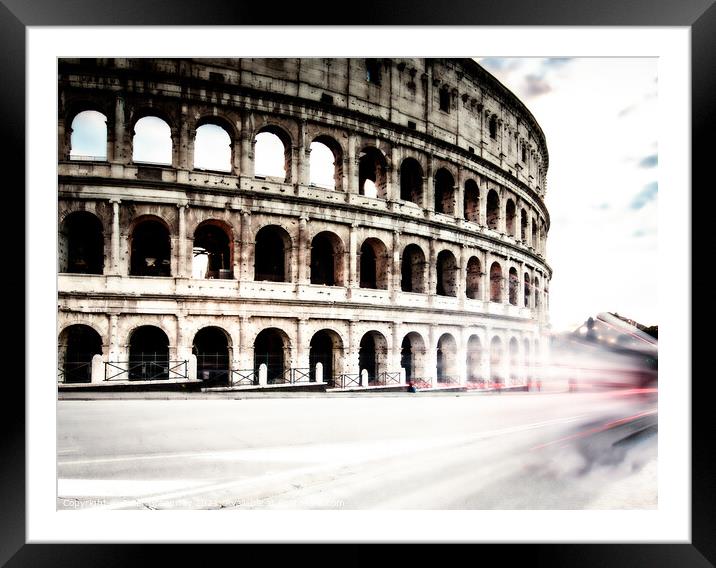 Traffic Flow Around The Colosseum In Rome, Italy Framed Mounted Print by Peter Greenway