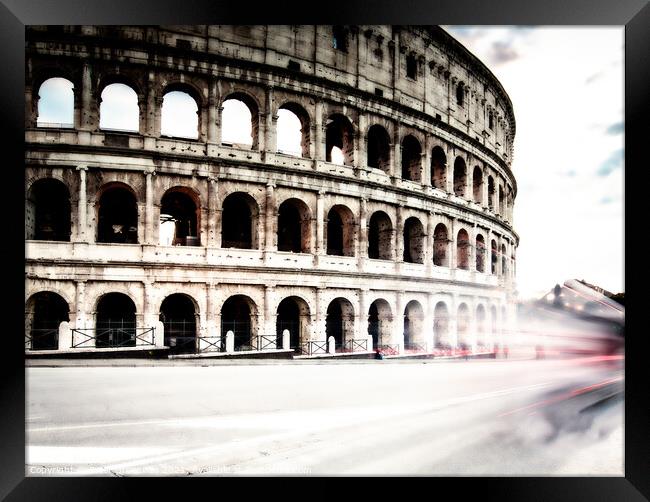 Traffic Flow Around The Colosseum In Rome, Italy Framed Print by Peter Greenway