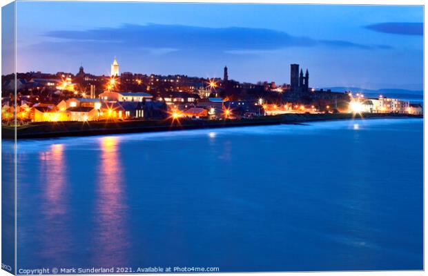 St Andrews at Dusk from the Fife Coastal Path Canvas Print by Mark Sunderland