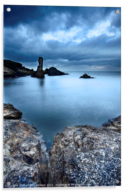 Rock and Spindle on the Fife Coast Acrylic by Mark Sunderland