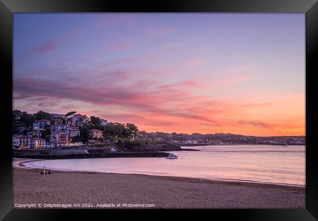  Saint Jean de Luz beach at sunset, France Framed Print by Delphimages Art
