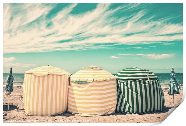 Beach umbrellas in Deauville Normandy France Print by Delphimages Art