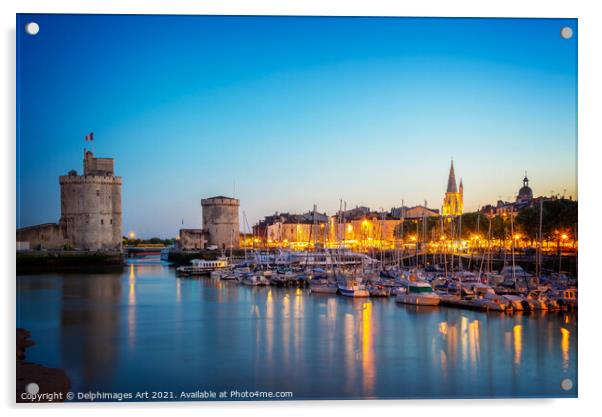 Old port of La rochelle at night, France Acrylic by Delphimages Art