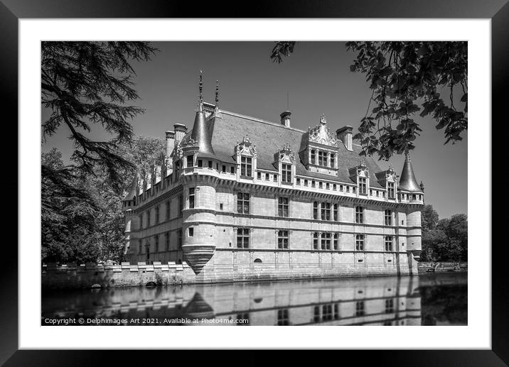 Castle of Azay le Rideau, France, black and white Framed Mounted Print by Delphimages Art