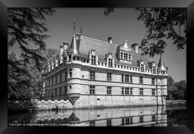 Castle of Azay le Rideau, France, black and white Framed Print by Delphimages Art
