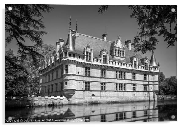 Castle of Azay le Rideau, France, black and white Acrylic by Delphimages Art