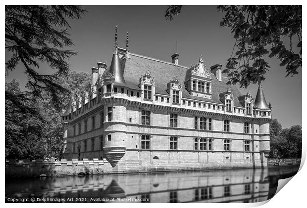 Castle of Azay le Rideau, France, black and white Print by Delphimages Art