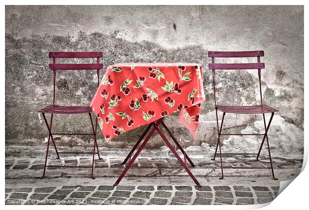 Romantic chairs and table in France Print by Delphimages Art