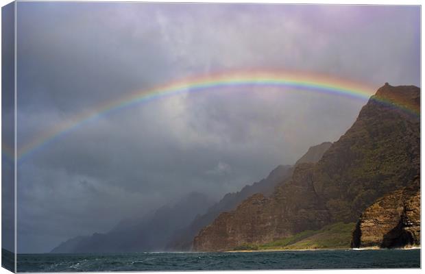 Rainbow Over The Napali Coast Canvas Print by Lynne Morris (Lswpp)