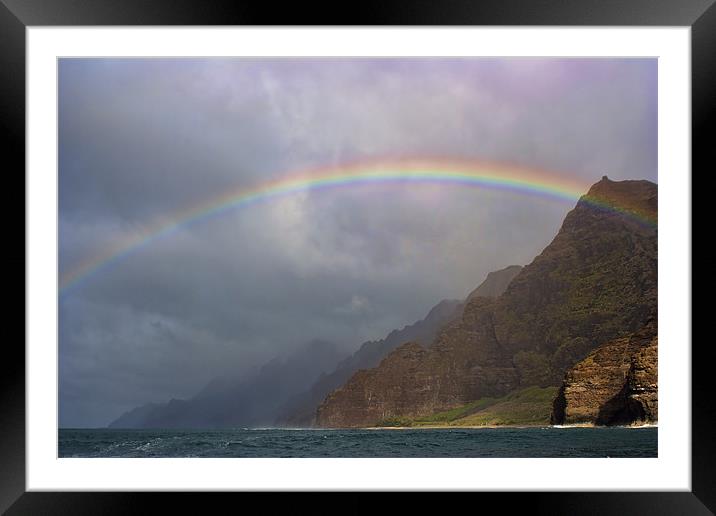 Rainbow Over The Napali Coast Framed Mounted Print by Lynne Morris (Lswpp)