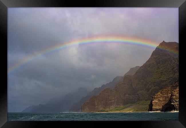 Rainbow Over The Napali Coast Framed Print by Lynne Morris (Lswpp)