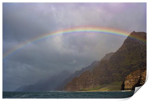 Rainbow Over The Napali Coast Print by Lynne Morris (Lswpp)