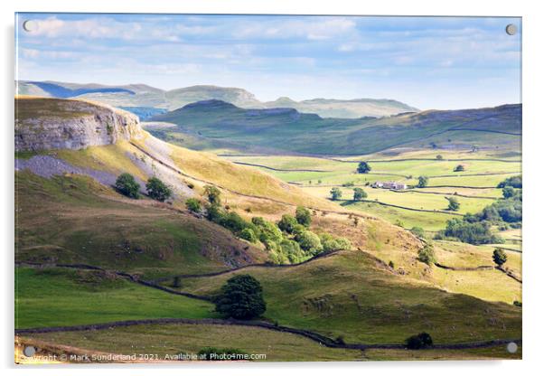 Moughton Scars and Crummack Dale from Long Scar Acrylic by Mark Sunderland
