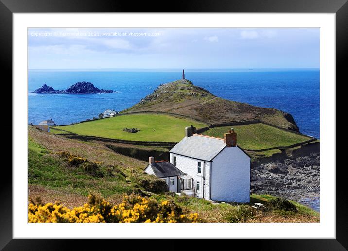 The Brisons, Cape Cornwall and Wheal Call Cottage Framed Mounted Print by Terri Waters