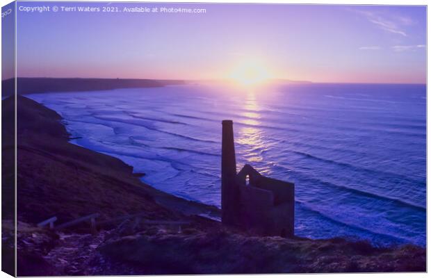 Wheal Coates Purple Sunset Canvas Print by Terri Waters