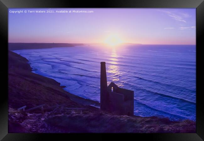 Wheal Coates Purple Sunset Framed Print by Terri Waters