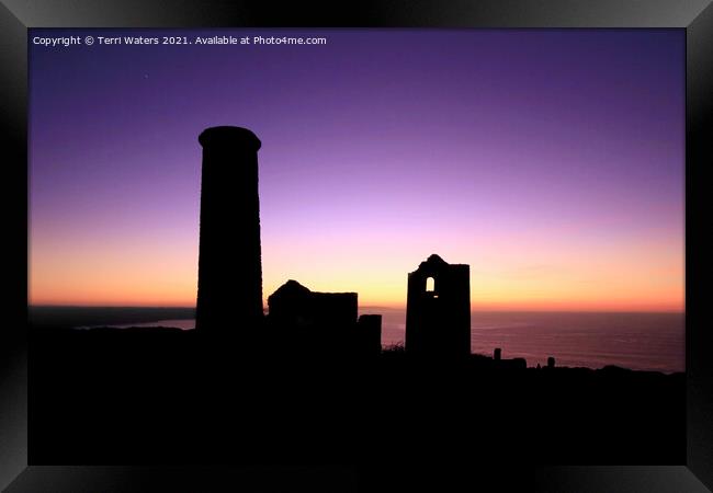 Sunset Silhouette Wheal Coates Framed Print by Terri Waters