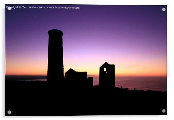 Sunset Silhouette Wheal Coates Acrylic by Terri Waters