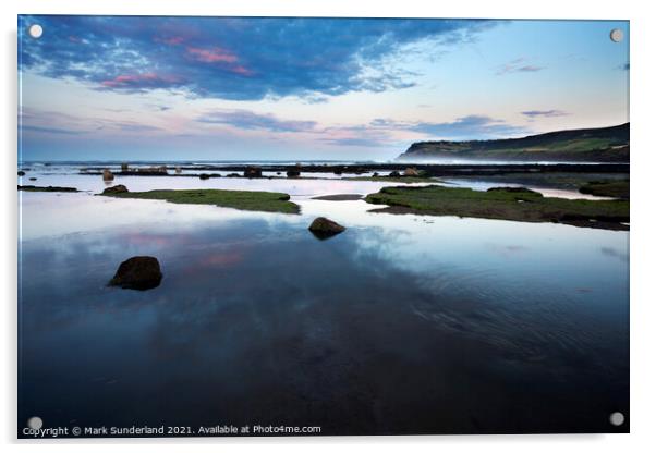 Twilight and Incoming Tide at Robin Hoods Bay Acrylic by Mark Sunderland