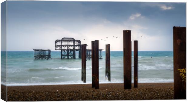 Brighton West Pier, Overcast Canvas Print by Mark Jones