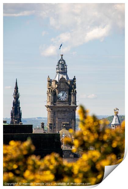 Clock tower from Calton Hill Print by Hannah Temple