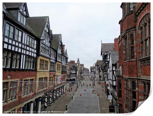 Almost deserted street in Chester on Christmas Day Print by Joan Rosie