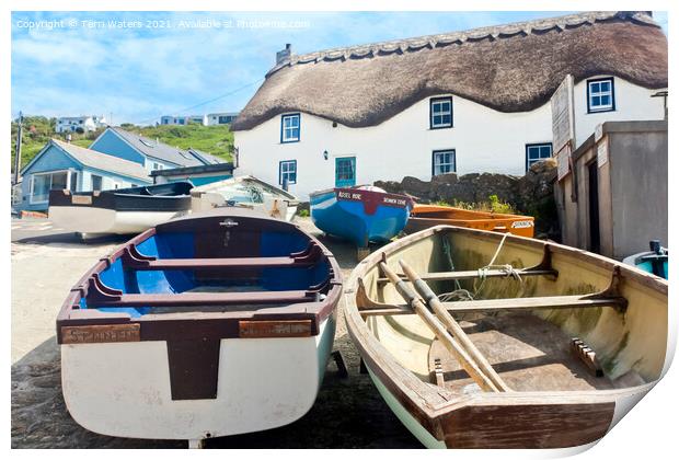 Tinker Taylor Cottage Sennen Cove Cornwall Print by Terri Waters