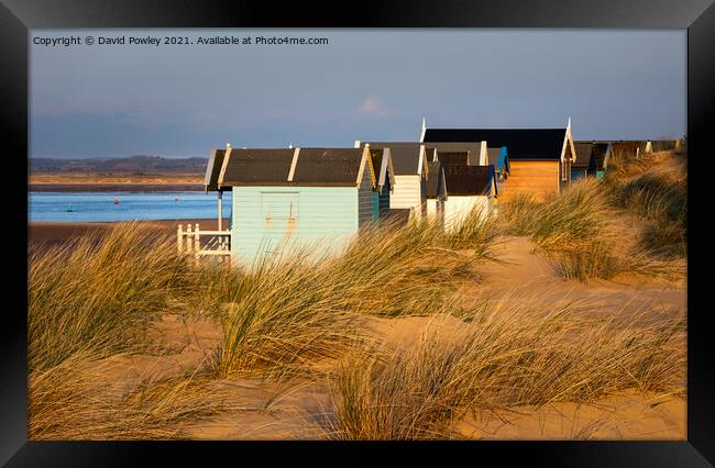 Evening Light on the Beach Huts at Wells  Framed Print by David Powley